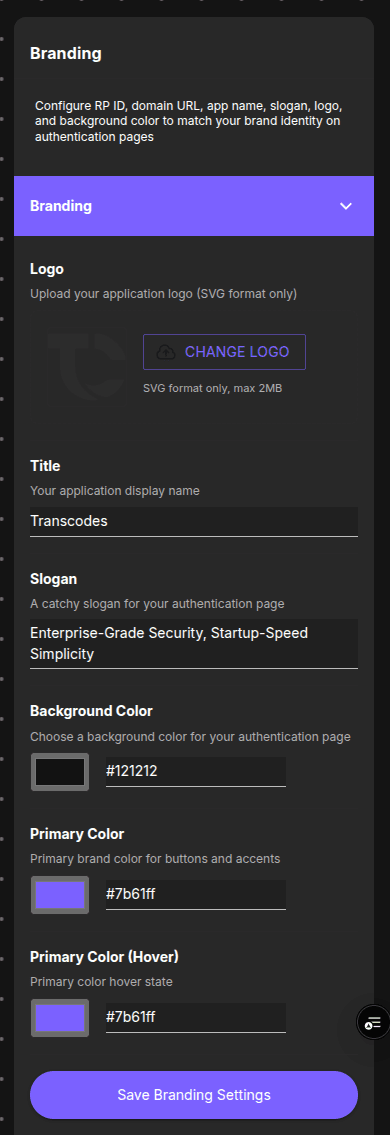 Branding Panel Details
